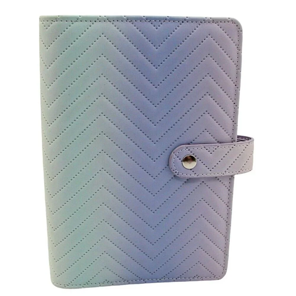 Pastel Ombre Planner Organizer Ring Binder Snap Close Quilted Blue Purple 7.5x5
